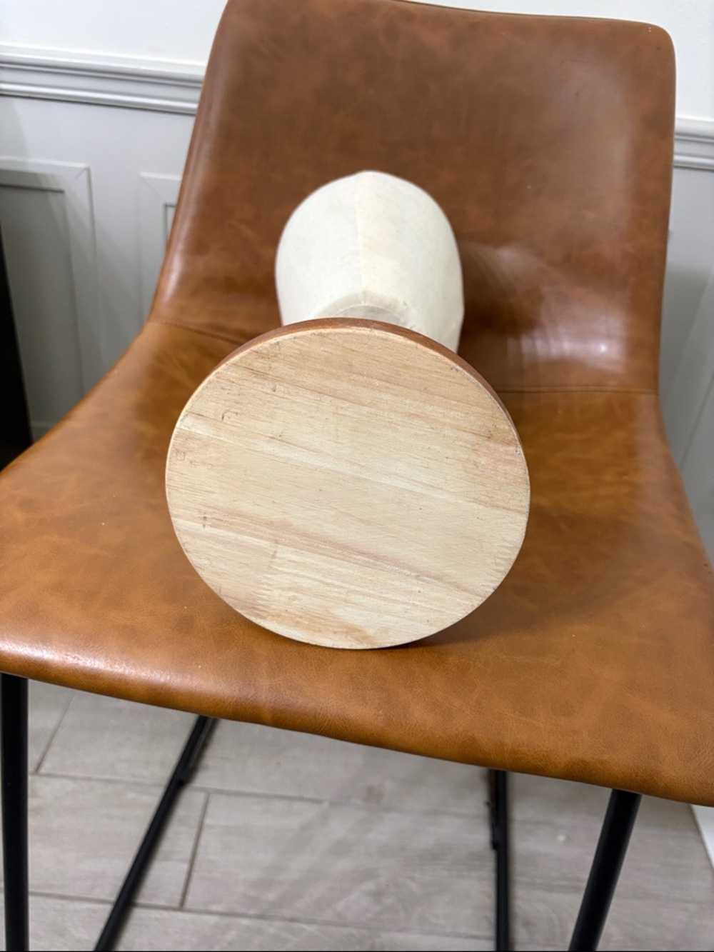 Neutral Canvas Millinery Hat Block on Wooden Stand - Picture 4 of 4